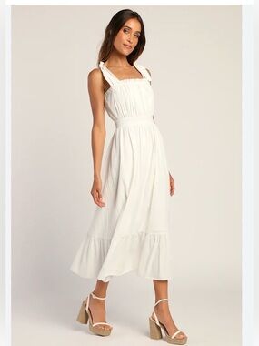 NWT Lulus Flirting in Florence White Striped Tie-Strap Midi Dress XS